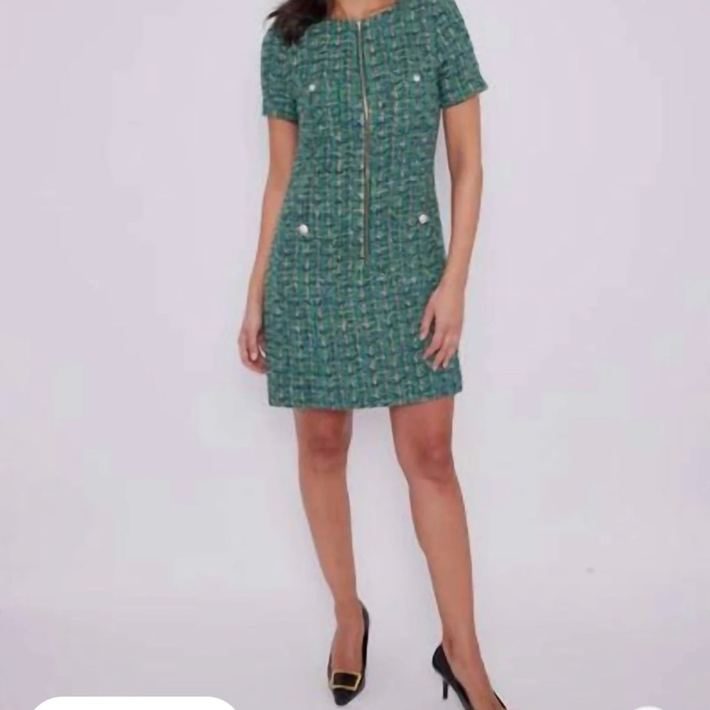 Sail to Sable Green Tweed Short Sleeve Dress